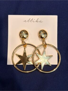ettika Gold Star Hoop Drop Earrings